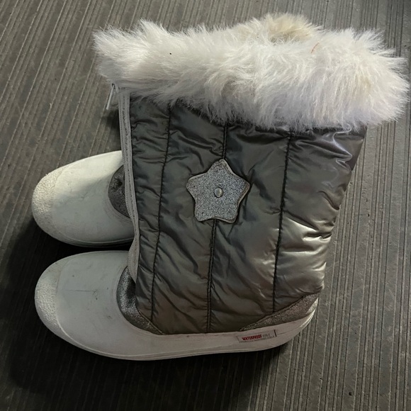 Silver Kid's Winter Boots with Faux Fur Trim - Picture 2 of 4